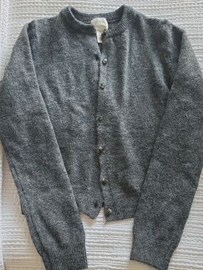 Women's Gray Button-Up Crewneck Sweater
